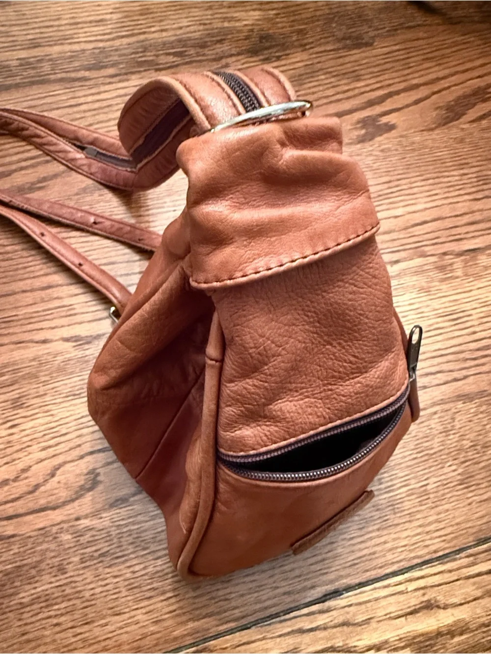 Gold Duck Soft Leather Convertible Backpack Crossbody Sling Bag Cognac Brown